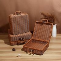 Meilleures ventes : Cadeau de maquillage multifonctionnel, avec doublure pour valise vintage, en rotin plastique tressé à la main, style panier de pique-nique en osier Mesob