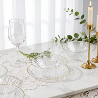 Bol en plastique jetable 16 oz, motif pierre, bord doré, grand format, transparent, pour salade, service de table, ensemble de vaisselle élégant et luxueux, vente en gros
