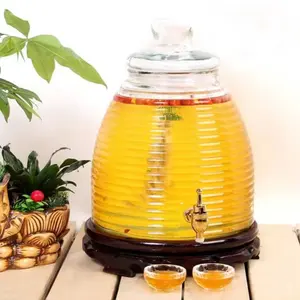 Vaso di vetro di vetro di grande capacità per bere un distributore di frutta vasetto di miele con rubinetto prezzo all'ingrosso miele Dispenser barattolo di vetro