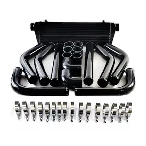 Universal Intercooler Front Mount Aluminum 6061 Car Intercooler 3" Piping Kits with Coupler Black and Clamps