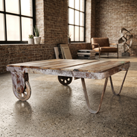 Table Basse Industrielle Moderne de Haute Qualité en Fer et Bois avec Roues, Pliable et Écologique pour Usage Domestique et en Restaurant – Vente en Gros