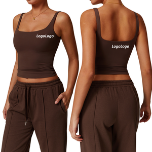 Logo personnalisé femmes sans manches Crop débardeur col carré ajusté Yoga haut Stretch entraînement Fitness vêtements de sport pour la course à pied - Product Image 2