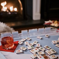 Ensemble de Mahjong américain Chalet, 160 tuiles en acrylique, théière Corgi, double étage, flocon de neige, fête du thé de l'après-midi