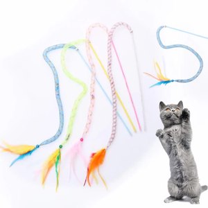 Colorful Long Tube Plastic Pole & Feather <b>Cat</b> Chew <b>Toy</b> Funny <b>Interactive</b> Movement Pet Supplies - Product Image 1