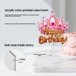 Décoration de gâteau en acrylique Joyeux <span class=keywords><strong>Anniversaire</strong></span> Couronne rose - Product Image 6
