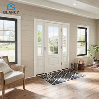 Decoración del hogar estilo europeo caoba madera maciza puertas superiores redondas arco interior puerta de madera con vidrio
