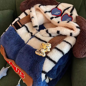Ensembles de vêtements de nuit doux cireux grande oreille chien <span class=keywords><strong>Snoopy</strong></span> corail polaire à capuche pyjamas femmes hiver petite amie maison vêtements - Product Image 1
