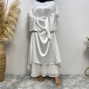 6622# Solid Color Simple White Elegant Flowy Dubai Abaya A-line Cut Long Dresses Muslim Women Islamic Clothing - Product Image 2