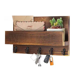 Boerderij Entree Organizer Plank 5 Dubbele Sleutelhaken Aan De Muur Gemonteerde Natuurlijke Houten Hangende Decoratieve Sleutel En Posthouder