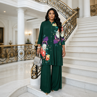 Vêtements pour femmes africaines grande taille, ensemble 2 pièces à imprimé floral, tunique longue et pantalon large, robe abaya islamique modeste