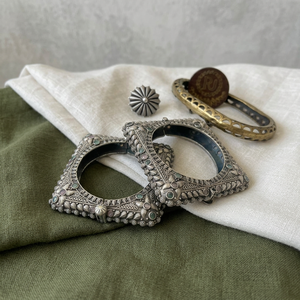 Antique Silver Plated Fashion Cuff Bracelets <b>Set</b> With Turquoise Inlay Geometric Design Vintage Style Unisex <b>Bangles</b> - Product Image 1