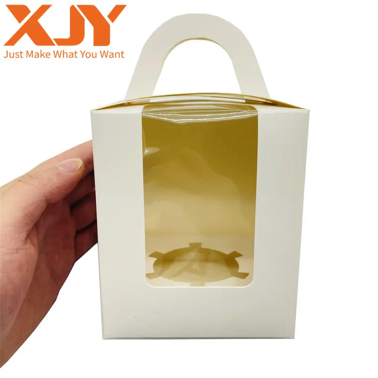 XJY 맞춤형 배달 선물 웨딩 종이 포장 케이크 상자 식품 학년 키 큰 손잡이 사용자 정의 판지 크래프트 종이 컵 케이크 상자