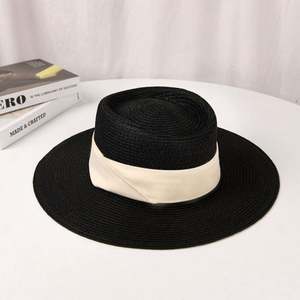 Wholesale Hot Sale Summer <b>Boater</b> Shape Unisex Women Men UV Sun Shade Beach <b>Straw</b> <b>Hat</b> With Ribbon - Product Image 2