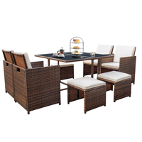 Ensemble de table et de chaises de jardin en rotin pour l'extérieur, avec coussins amovibles, pour le bord de la piscine ou le balcon