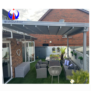 Pergola en aluminium imperméable avec toit rétractable en PVC, rideaux latéraux, commande à distance pour une protection extérieure complète - Product Image 1