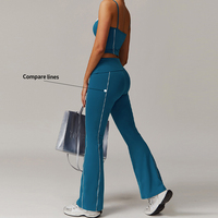 Nouveaux Leggings Évasés à Rayures Contrastées avec Taille Pliée et Effet Push-Up, pour Yoga, Danse, Fitness et Activités Sportives