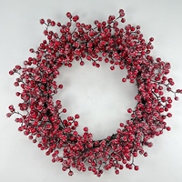 Karangan Bunga Natal Buatan 2025 dengan Buah Berry Merah PVC untuk Hiasan Dinding Rumah, Aksesoris Natal yang Meriah
