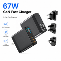 Cargador de Pared GaN de 67W con Carga Rápida, Enchufe para EE. UU., UE, Reino Unido, Australia y Japón, USB C, USB A, Pantalla Digital AI, Cargador Rápido PD para MacBook, iPhone, Samsung