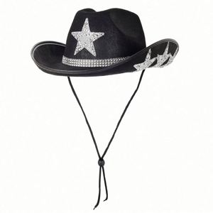 Sombreros Vaqueros de Estilo Occidental con Pedrería de Estrella, Logotipo Personalizado, Casuales para Viaje, Unisex para 4 Estaciones, con Cuerda - Product Image 1