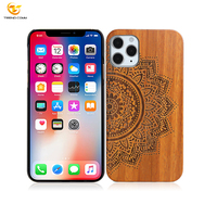 Coque de téléphone en bois naturel sculpté à la main avec Logo personnalisé pour Iphone 14 13 12 11 Pro coque de protection latérale en TPU
