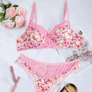 European and American Women's Sexy Lace Fun <b>Thong</b> Set With Printed Gathered Comfortable Women's Clothing - Product Image 1