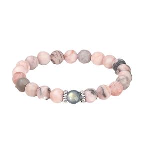 Bracciale con perline a forma di sfera in Pietra di Luna e Diaspro Zebra Rosa, Gioielli Artigianali da Donna per Anniversario - Product Image 5