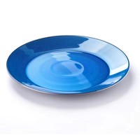 Assiette de service en verre bleu texturé de 33 cm, assiette à fruits en verre de luxe, assiettes de présentation en verre pour la décoration de table de fête et de la maison, vente en gros