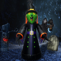 Décoration de jardin amusante pour Halloween : Sorcière gonflable verte à nez pointu, avec chapeau haut et griffes longues