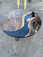 Échantillon gratuit de meubles de maison en bois noyer rond bleu résine époxy rivière océan bureau salon table d'appoint