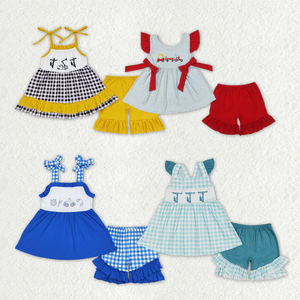 Conjuntos de Ropa para Niñas, Boutique Infantil, Diseño de Cangrejos, Lazos, Cuadros, Volantes, Conjunto de Ropa Corta - Product Image 6