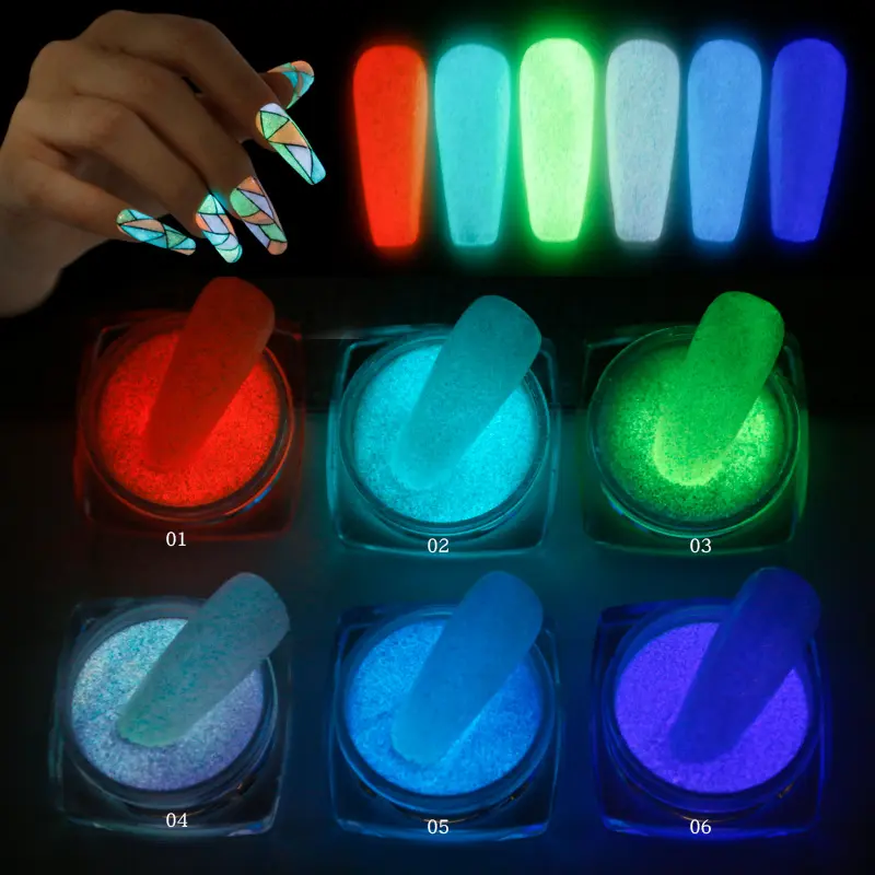 Uñas acrílicas de colores brillantes, al por mayor, con polvo de inmersión, Polvo de pigmento de brillo de uñas cromado luminoso