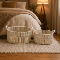 Ensemble de trois paniers de rangement en corde de coton tressée pour salons, salles de bain et chambres – Garde les espaces bien rangés, style neutre et chaleureux