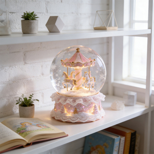Globe à neige en résine de style <span class=keywords><strong>princesse</strong></span>, globe à eau musical avec dentelle rose pour la décoration de <span class=keywords><strong>table</strong></span> à la maison - Product Image 5