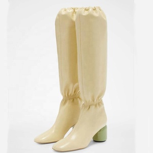 2022 Autumn Winter Western Mesh Square Toe Elastic Sewing Fashion <b>Boots</b> Round High Heel Knee-High Big Size 44 Women Shoes - Product Image 1