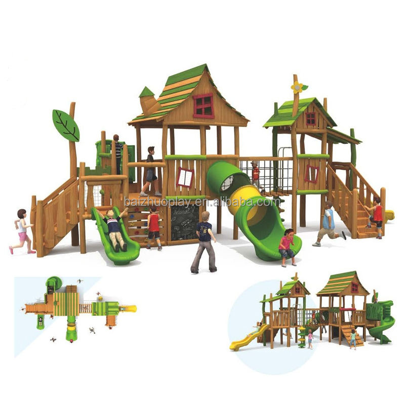 Outdoor Wooden Playground Swing Suit Wooden Slide Amusement Equipment  Kindergarten Wooden Slide Commercial Toys
