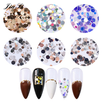Paillettes 3D chromées de luxe pour nail art, avec couleurs mélangées et 6 compartiments par boîte, pour ongles en forme de cœur, d'étoile et ronds