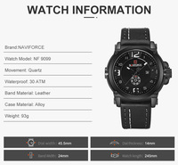 NAVIFORCE NF9099 9099 Montre à quartz pour homme avec logo personnalisé, bracelet en cuir, affichage du calendrier, montre-bracelet classique décontractée, OEM ODM, marque privée