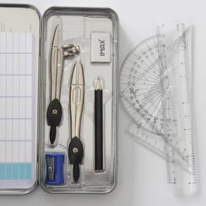 Juego de geometría de metal duradero para estudiantes de escuela <span class=keywords><strong>primaria</strong></span> y secundaria Papelería de caja de hierro con brújula - Product Image 4