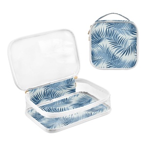 2PCS Blue Leaves Design Portable PVC Clear See Through Custom Small Beauty Cosmetic Pouch Organizer <b>Makeup</b> <b>Case</b> with Logo - Product Image 3
