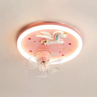 Dessin animé rose ventilateur de plafond lumière 360 degrés secouant la tête chambre lampe télécommande maison salon chambre ventilateur plafonnier