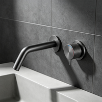 Robinet de lavabo mural WEIHAO gris anthracite encastré, eau chaude et froide, avec bouton de commande séparé pour lavabo de salle de bain