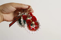 Porte-clés couronne de Noël en laine crochetée, tissé à la main, doux, écologique, durable, ornement festif à suspendre, nœud papillon, cadeau de fête