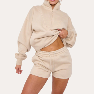 Conjunto Deportivo Casual de 2 Piezas para Mujer, Pantalones Cortos sin Cordón y Sudadera con Capucha y Cremallera, Bordado, Otoño Invierno - Product Image 1