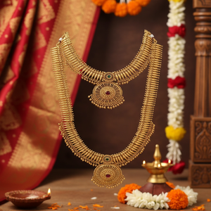 Super Export Quality Traditional Tempal Necklace Jewellery <b>Set</b> with Gold Plated Matching Earrings For Women and Girls - Product Image 2