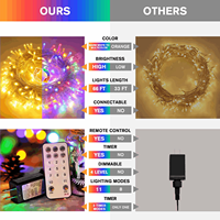 Guirlande lumineuse LED bicolore à brancher avec télécommande, blanc chaud, changement de couleur Mticolor pour la décoration de Noël, de mariage, de patio, de chambre à coucher