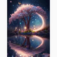 Vente en gros Ensemble de peinture au diamant Arbre de fleurs de cerisier réfléchissant Ensemble d'art de peinture au diamant pour adulte Décoration de peinture murale