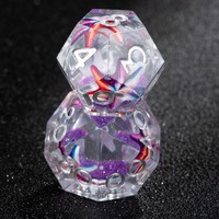 Lot de 7 dés polyédriques OEM faits à la main pour D&D, transparents, à bords doux, en résine scintillante violet rêveur, pour promotions de jeux