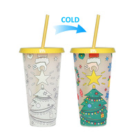Gobelet en plastique de 24 oz à motif Père Noël, changeant de couleur, écologique, avec paille, idéal pour les fournisseurs de magasins, cadeau de Noël, vente en gros