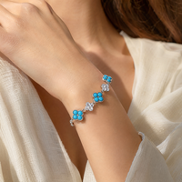 Bracelet en cuivre doré avec trèfle et cristal turquoise, style bohème artistique, pour femme, bijoux de mode bohème