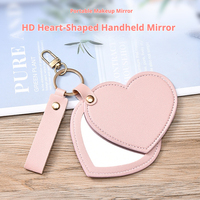 Miroir de maquillage lumineux en forme de cœur, rotatif, en cuir PU, petit, compact, pliable, portable, avec porte-clés